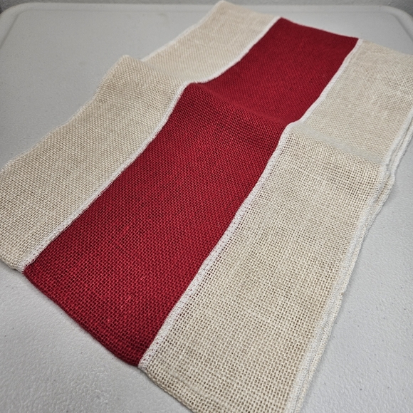 Burlap Table Runner Red Striped 11 x 70 Inch Rustic Natural Christmas Patriotic - Picture 4 of 5
